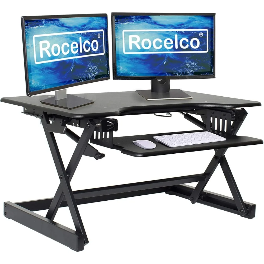 Height Adjustable Standing Desk Converter for Triple Monitor Setup - Ergonomic Sit-Stand Riser with Gas Spring Technology