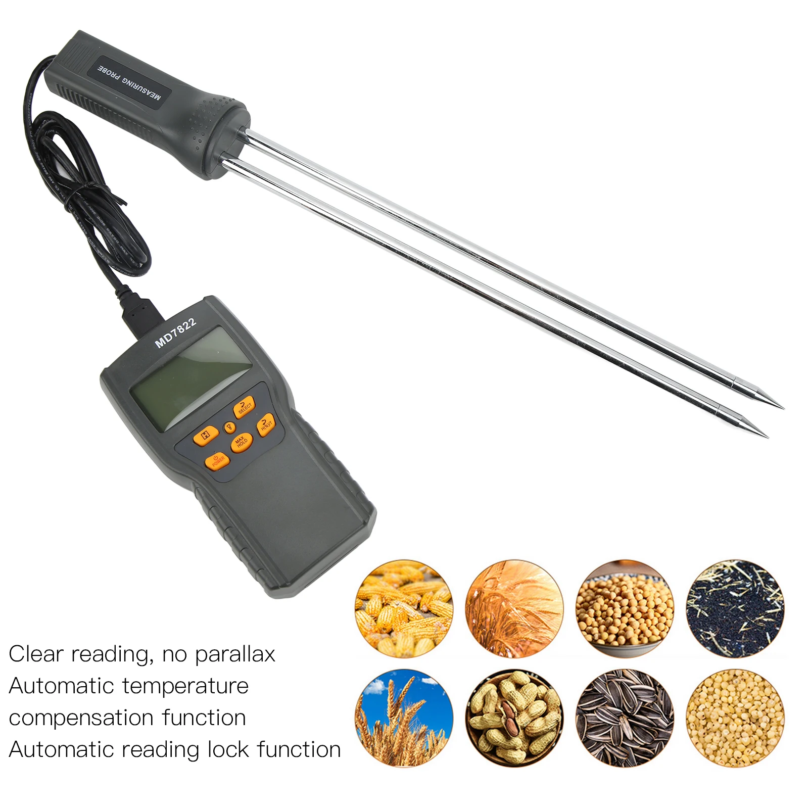 Digital Moisture Meter Food Moisture Meter Grain Moisture Tester Digital Display Electronic Detection Meter for Wheat Rice Corn