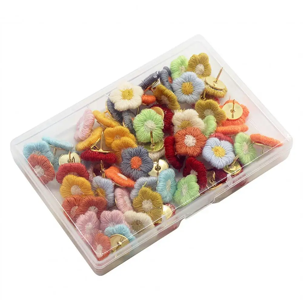 Push Pins Colorful Embroidery Flower Pushpins for Office Home Decor 60pcs Thumbtacks for Whiteboard Bulletin Board Photo Wall