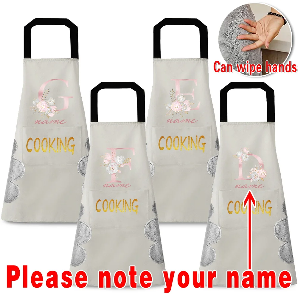 

New Custom Name Kitchen Aprons for Woman Men Waterproof Anti-Oil Chef Work Apron Pink Letter Restaurant Cafes Studios Uniform