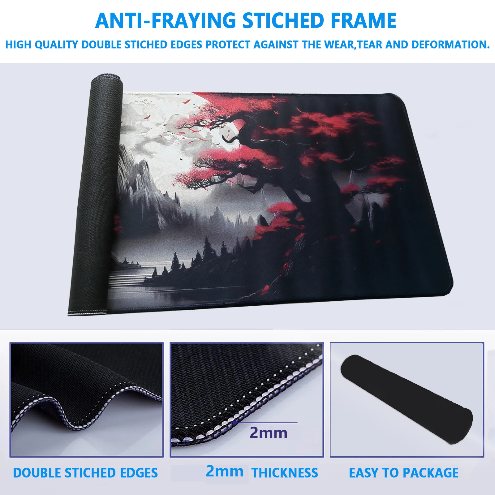 Ink Style Landscape Mountains Extended Gaming Mouse Pad - Large Non-Slip Rubber Base Mouse Pad with Stitched Edges and Washable