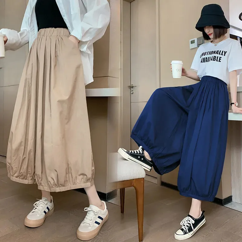 2023 Spring Summer Eight Lantern Pants Female Fashion Wide-Leg Pants Women\'s High Waist Loose Pants Elastic Waist Pantskirt