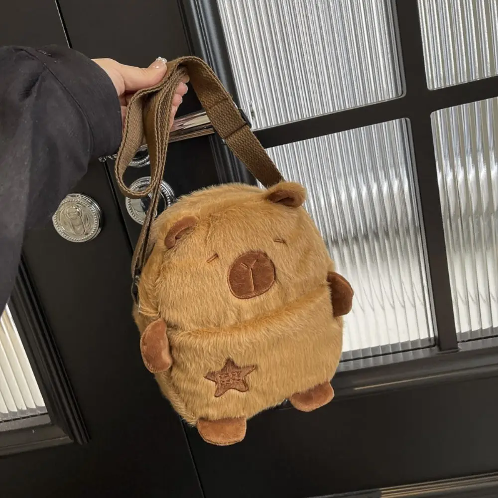 New Cartoon Capybara Crossbody Bag Coin Purse Large Capacity Shoulder Bag Zipper Plush Mobile Phone Pouch