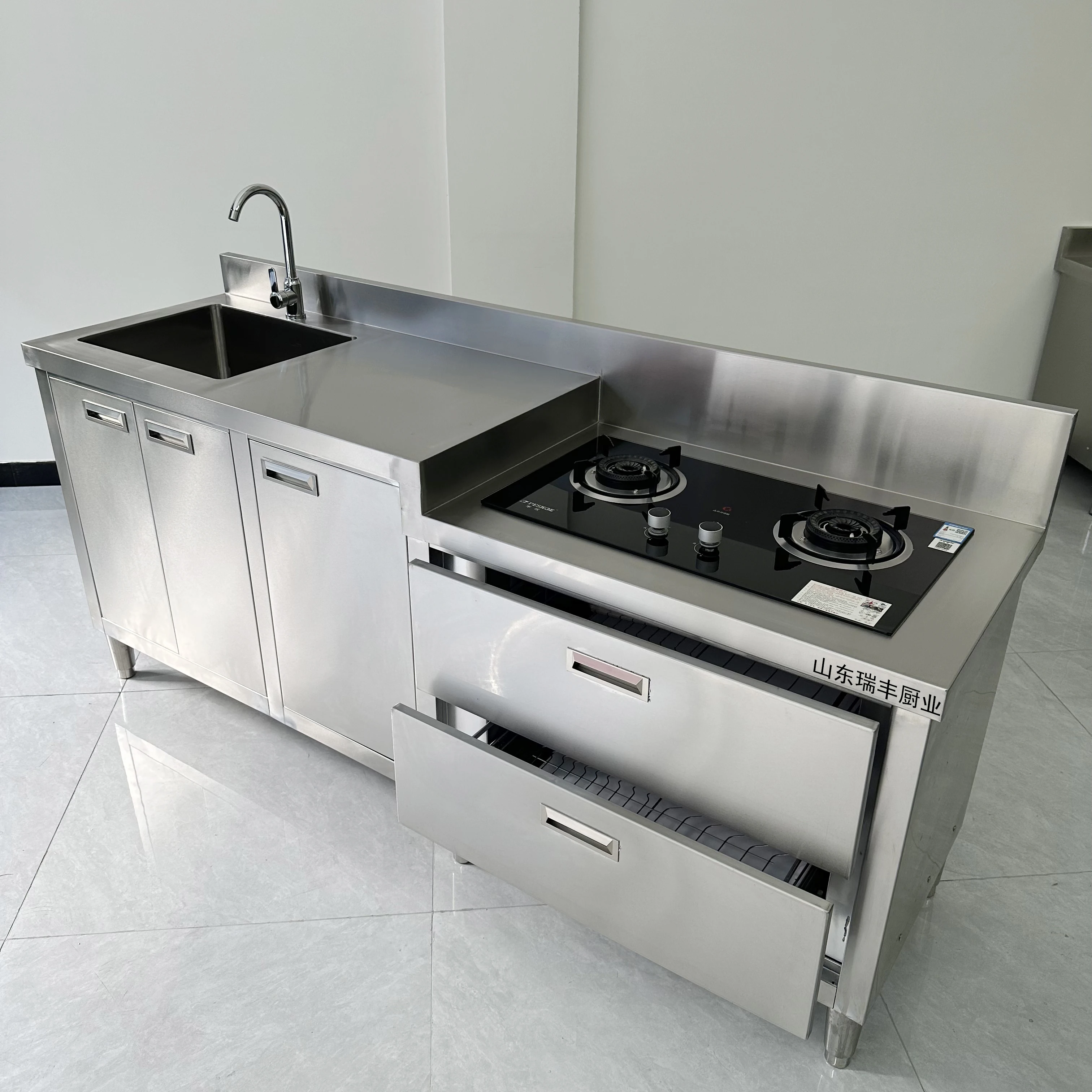 

Kitchen 304 stainless steel cabinet countertop sink sink vegetable basin integrated storage stove cabinet console custom A