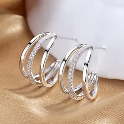 Huitan Simple Stylish Three Line Claws Shape Stud Earrings High Quality Silver Color Versatile Design Fashion Jewelry for Women
