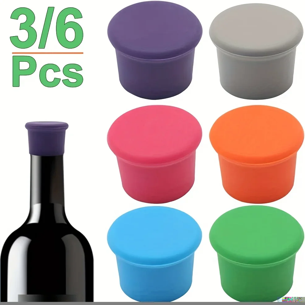 

3/6Pcs/Pack Bottle Stopper Food Grade Multicolor Silicone Wine Bottle Preservation Cover RedWine Leak Proof Cap Red Wine Stopper