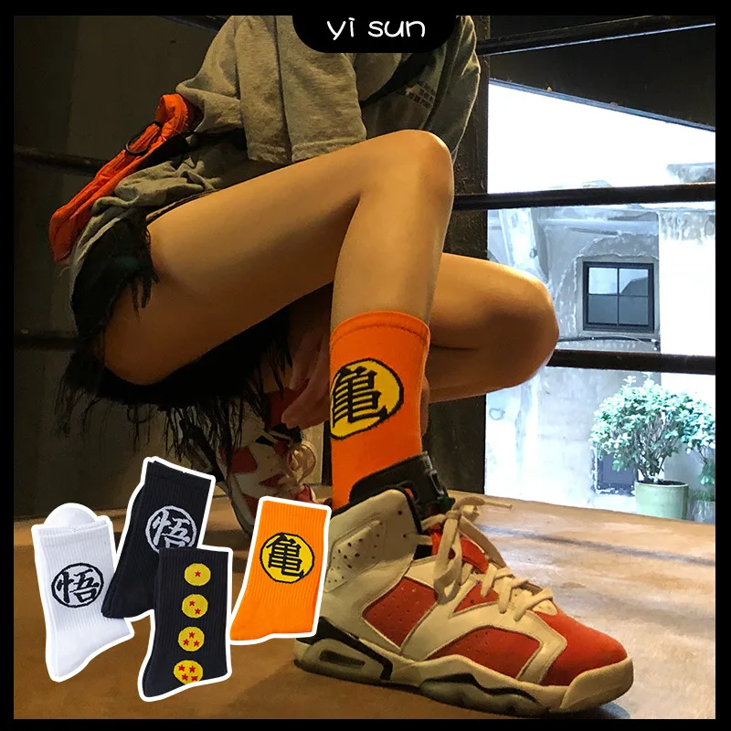 Lolita Anime Socks Japanese Kawaii Cartoon Goku Socks Mid Tube Cotton Skateboard Couple Sports Stockings Dragon Fans Socks