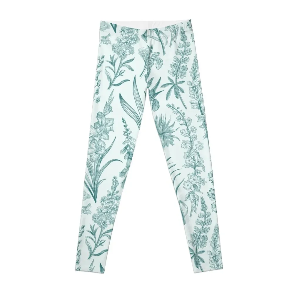 

Vintage Garden Mint Green Toile Floral Pattern Leggings Legging sexy woman high waist Womens Leggings