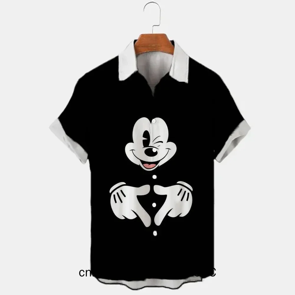 2025 Summer Casual Button Shirt Holiday Disney Mickey Mouse 3D Full Print Beach Fashion Men's Polo Color Short Sleeves