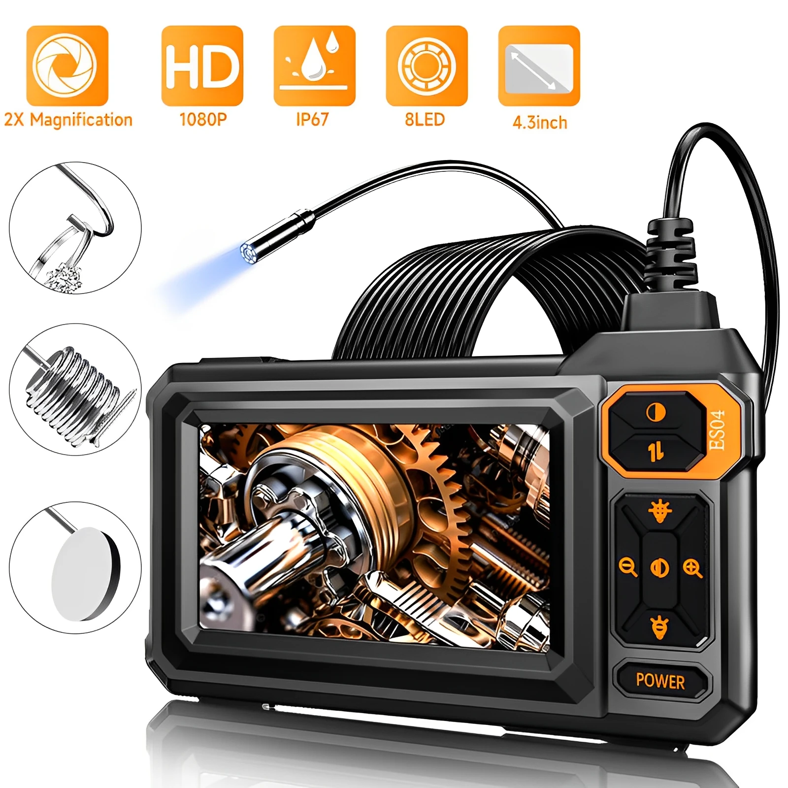 

Industrial Endoscope Camera 4.3inch IPS Screen IP67 Waterproof Probe 8 LED Lights Borescope for Pipe Inspection Car Repair