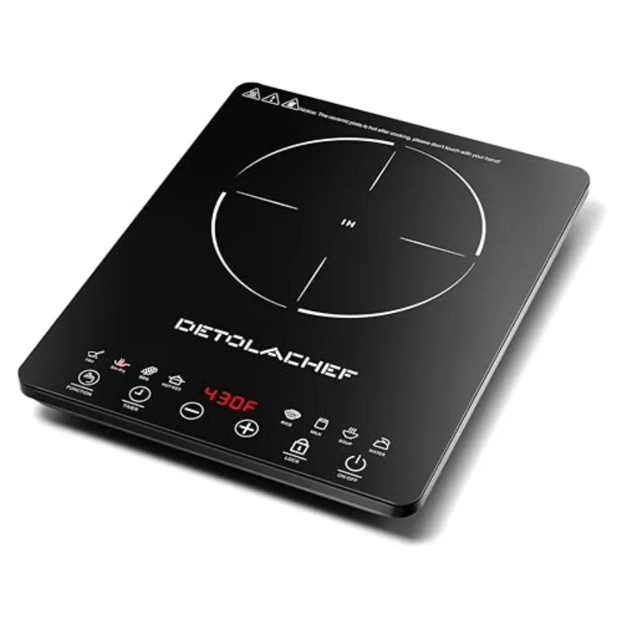 

Portable Induction Cooktop 1800W with LED Touch Control 10 Temperature Settings Safety Lock Auto-Off Pan Detection Timer Black