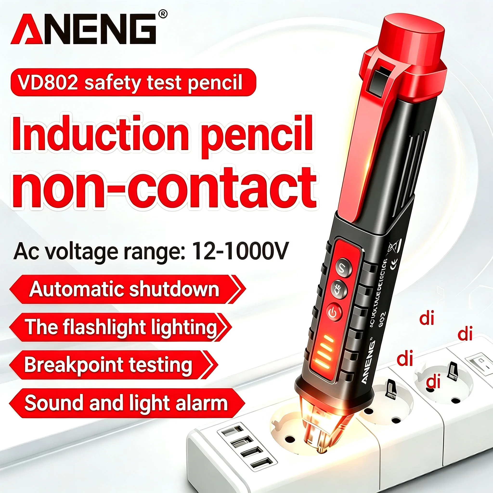ANENG Voltage Tester Pen 12-1000V AC Voltage Non-Contact Induction Detector VD802 Breakpoint Phase Finder Socket Detector Tools