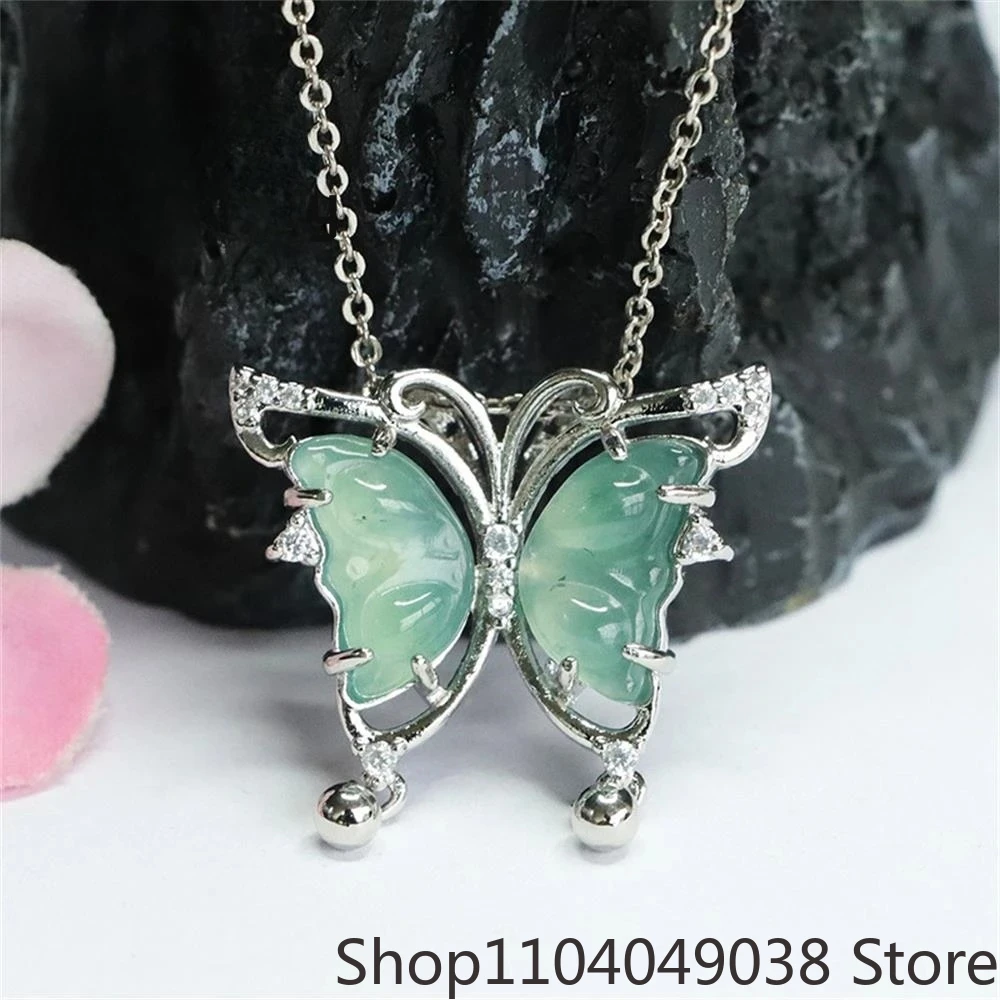 

Natural A-goods Jadeite Blue Water Butterfly Pendant Exquisite Elegant Simple High-grade Sexy Young Girls Luxury Quality Jewelry