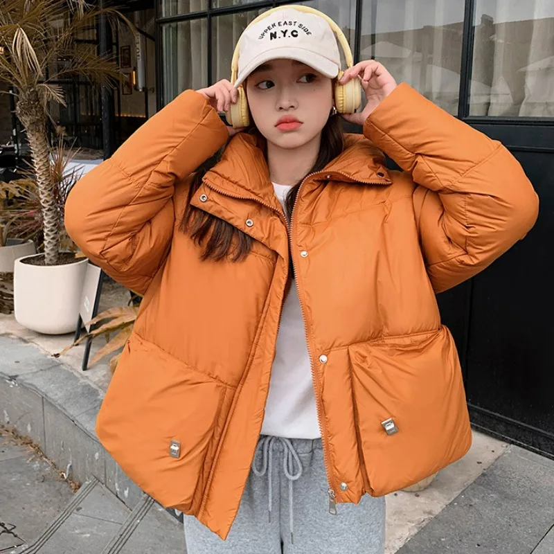 

2023 New Women Down Cotton Coat Winter Jacket Female Thick Parkas Loose Outwear Short Stand Collar Padded Jacket Overcoat