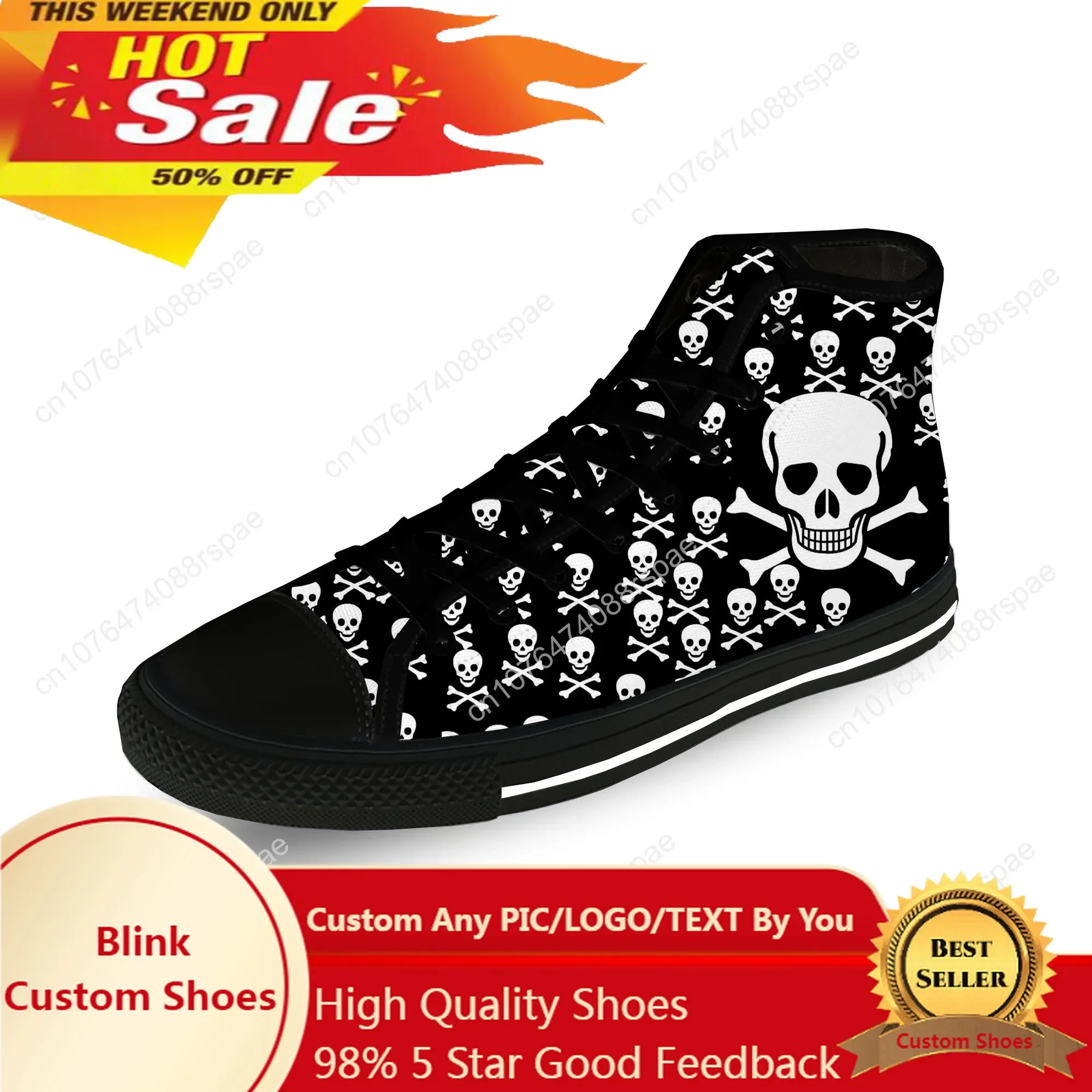 Tênis de lona alta para homens e mulheres, sapatos respiráveis, pano casual, esqueleto, paisley, halloween, horror, impressão 3D, moda