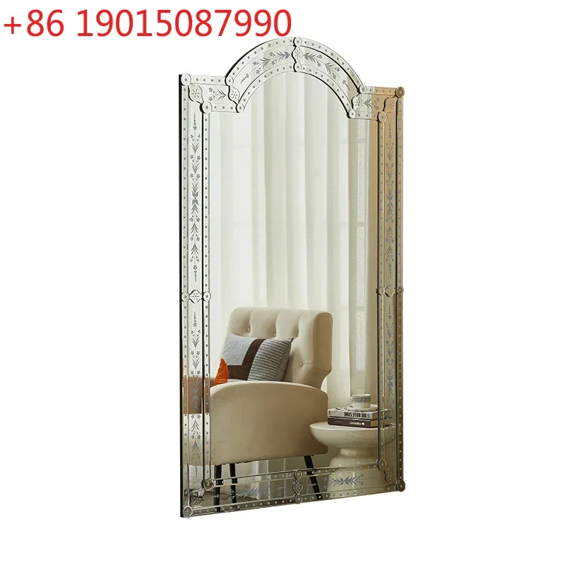 European-style engraved full-length mirror full body design sense landing, French cream style fitting mirror clothing store