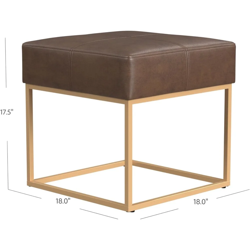 مقعد عثماني مربع ذهبي أنيق مع تنجيد من الجلد الصناعي لديكور غرفة المعيشة وغرفة النوم #3
