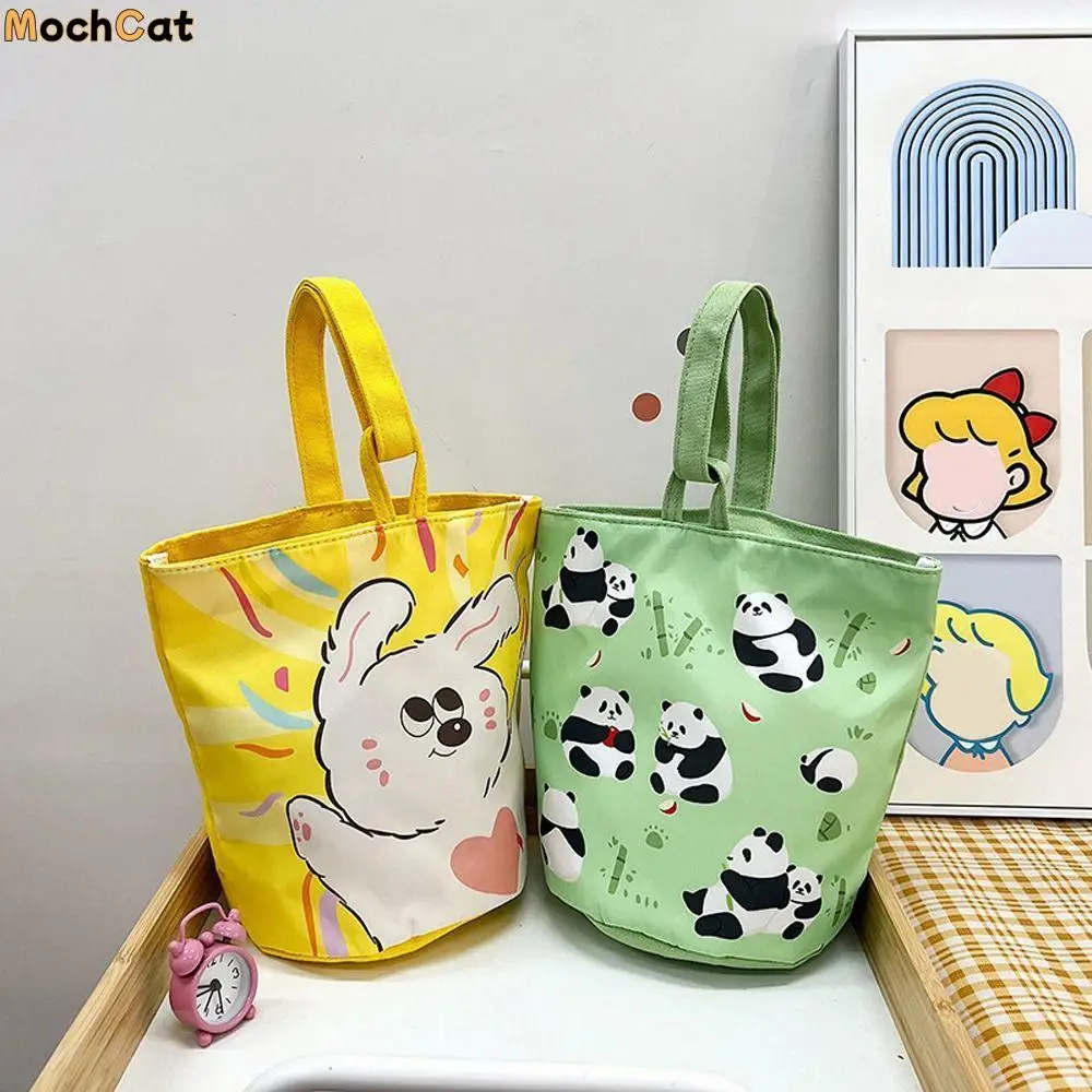 Panda Cartoon Canvas Bucket Bag Cartoon Girl Cat Rabbit Print Handbag All-match Letter Canvas Cat Shoulder Bag