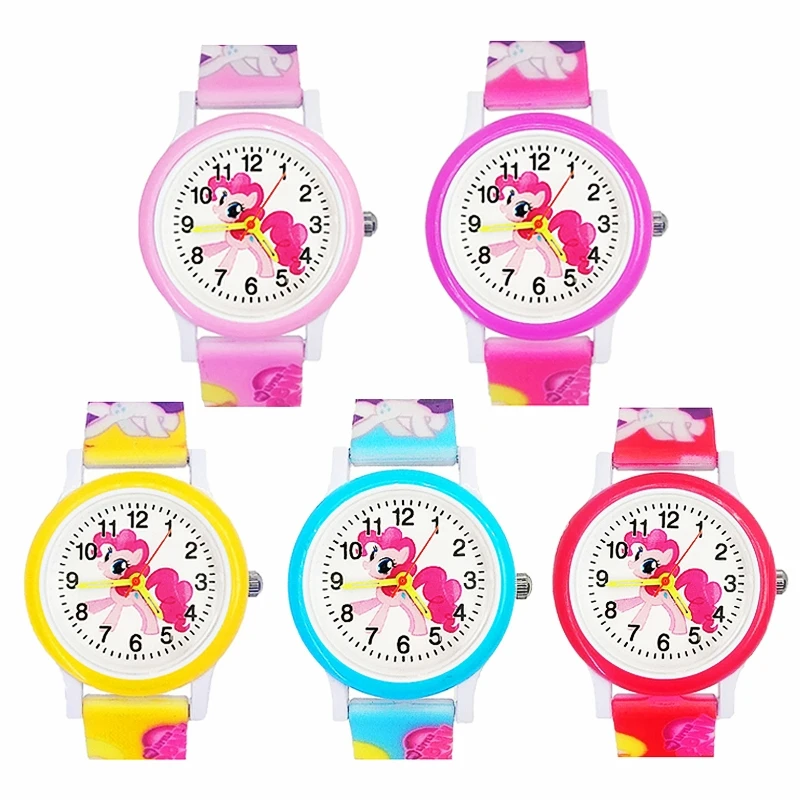 2024 Hot Selling Cartoon Rainbow Horse Children Watches Printed Silicone Strap Cute Kids Quartz Watches Student Sports Clock