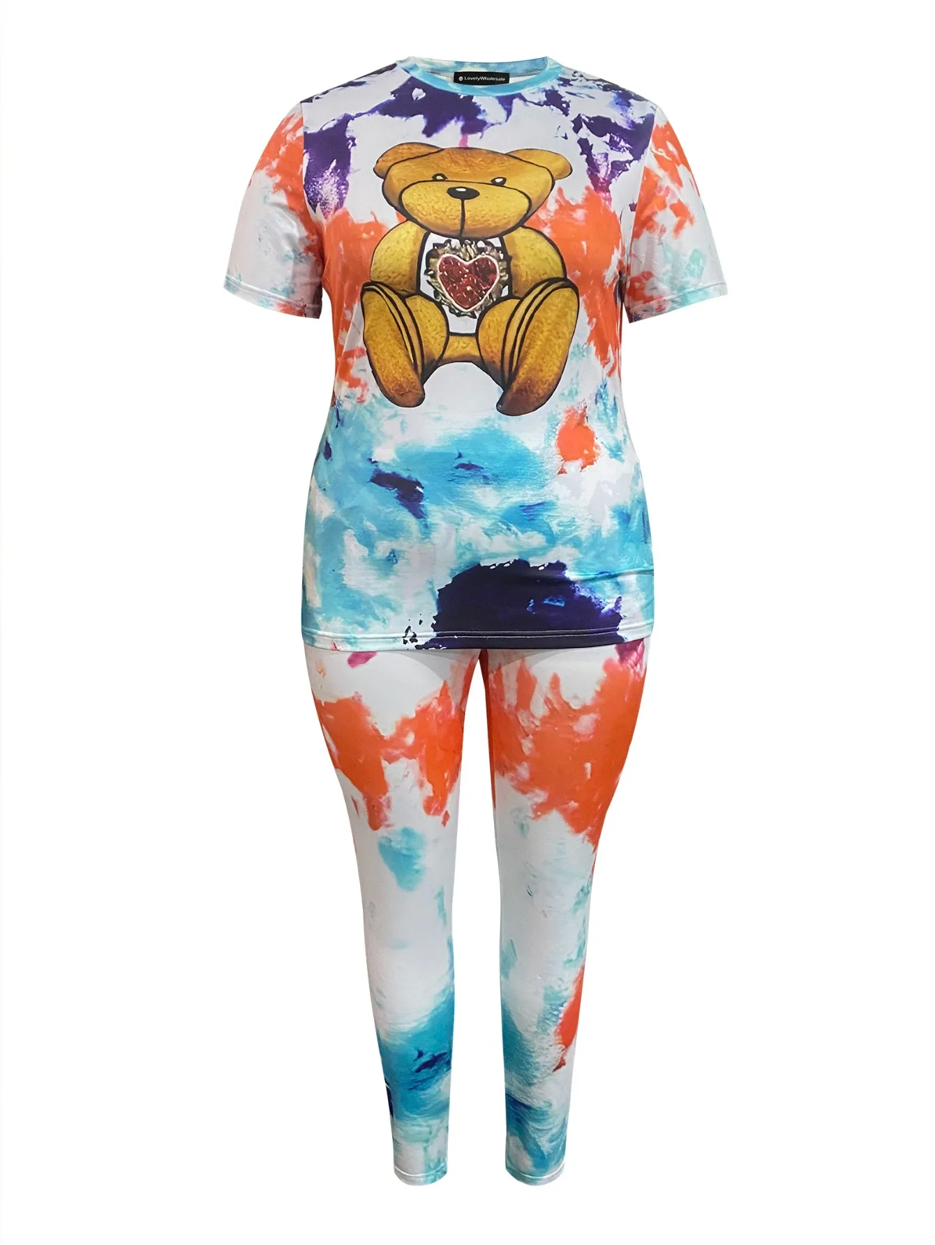 LW Plus Size Tie Dye Printed Pants Set cute Pattern T-shirt + High Waist Pants Two Pieces Women Casual Daily Outfits