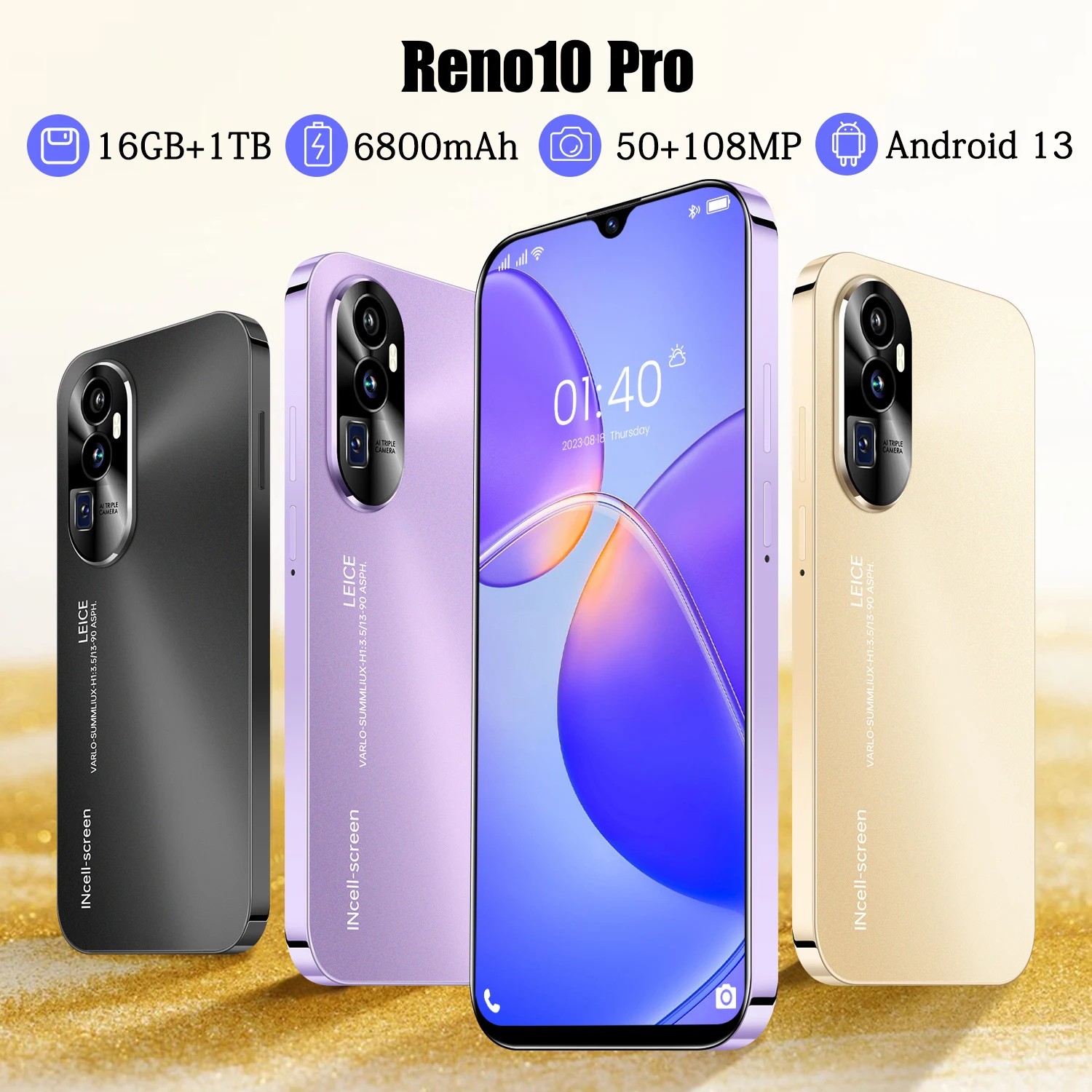 Global Version Reno10 Pro 5G Smartphone 6.8 Inch 16GB RAM+1024GB ROM Qualcomm 8 Gen2,108MP Camera 6800Mah Unlocked Android Phone