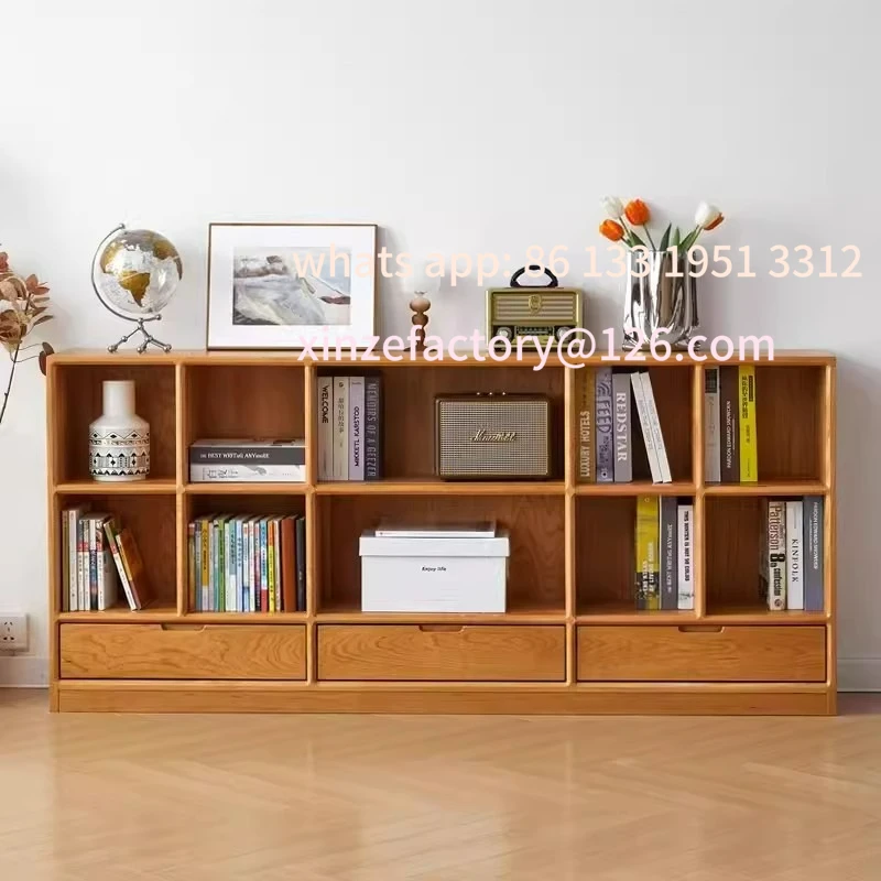 

Customizable Nordic solid wood bookcase, home living room entrance multi-functional floor display cabinet