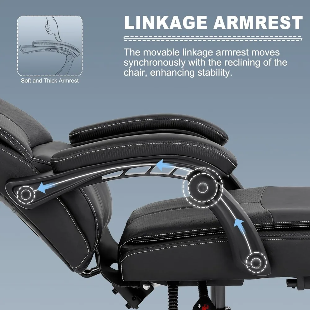 Executive High Back Computer Chair with Footrest, Linkage Armrest, 90-155° Recline for Big and Tall Users