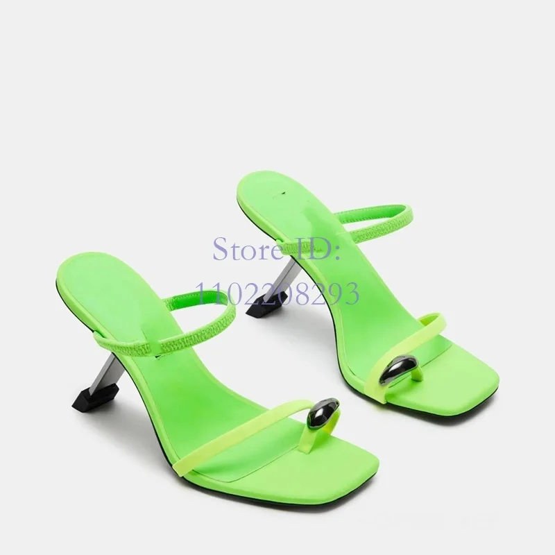 

Flip-flop Metal Buckle Strange Style Heel Slippers Square Open Toe Patchwork Colors Slip-on Sandals Women Fashion Shoes 2024