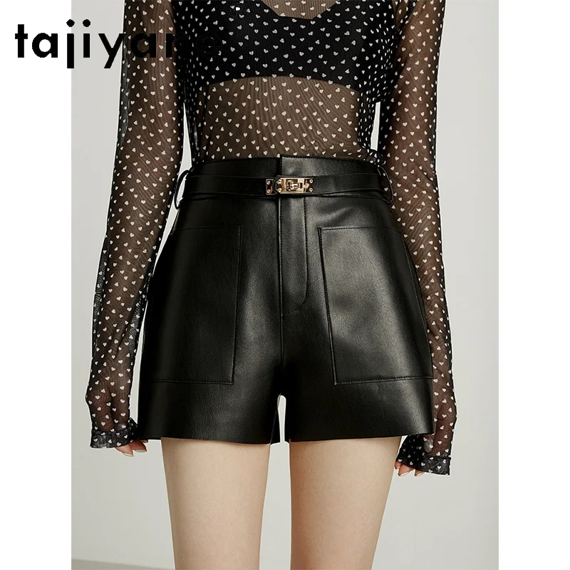 TAJIYANE Genuine Leather Shorts Woman High Waist Real Sheepskin A-line Short Pants Fashion Spring Women Clothing шорти 2025