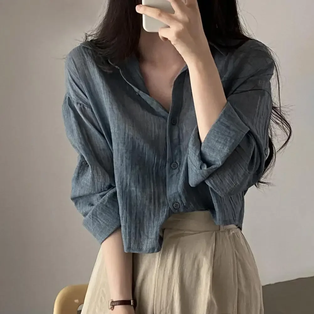 

Trendy Shirt Blouse Simple Thin Pure Color Anti-UV Shirt Anti-fade Top Women Solid Color Sun Protection Shirt Streetwear