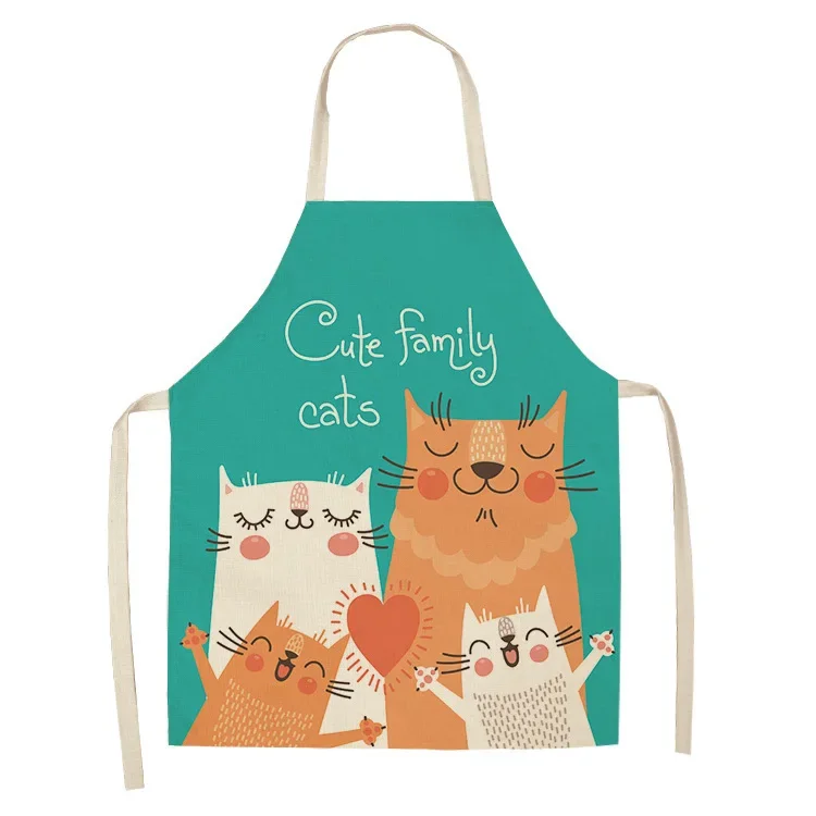 1 Pcs Cute Cat Pattern Kitchen Apron For Women Bibs Household Cleaning Pinafore Home Cooking  Chef  For Man