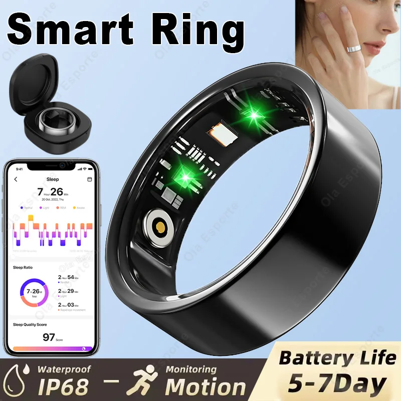 Men Women Smart Ring IP68 & 5 ATM WaterProof Sport Tracker Rings Health Monitoring Heart Rate Step Count Rings With Charging Box