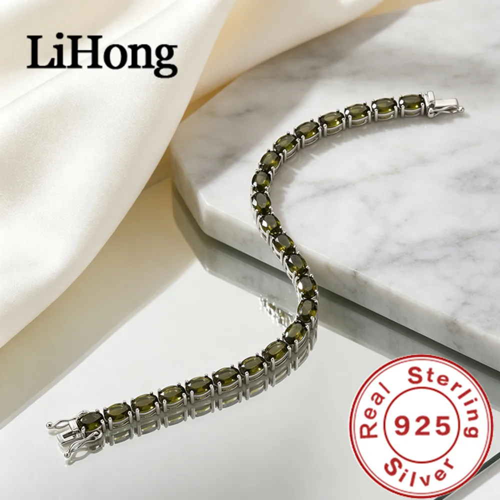 Lihong Klassisches Damen-Armband mit Olivgrünem Stein, Exquisiter 925 Sterling Silber Schmuck, Minimalistischer Stil für Tägliches Tragen, Geschenk – Detail 5