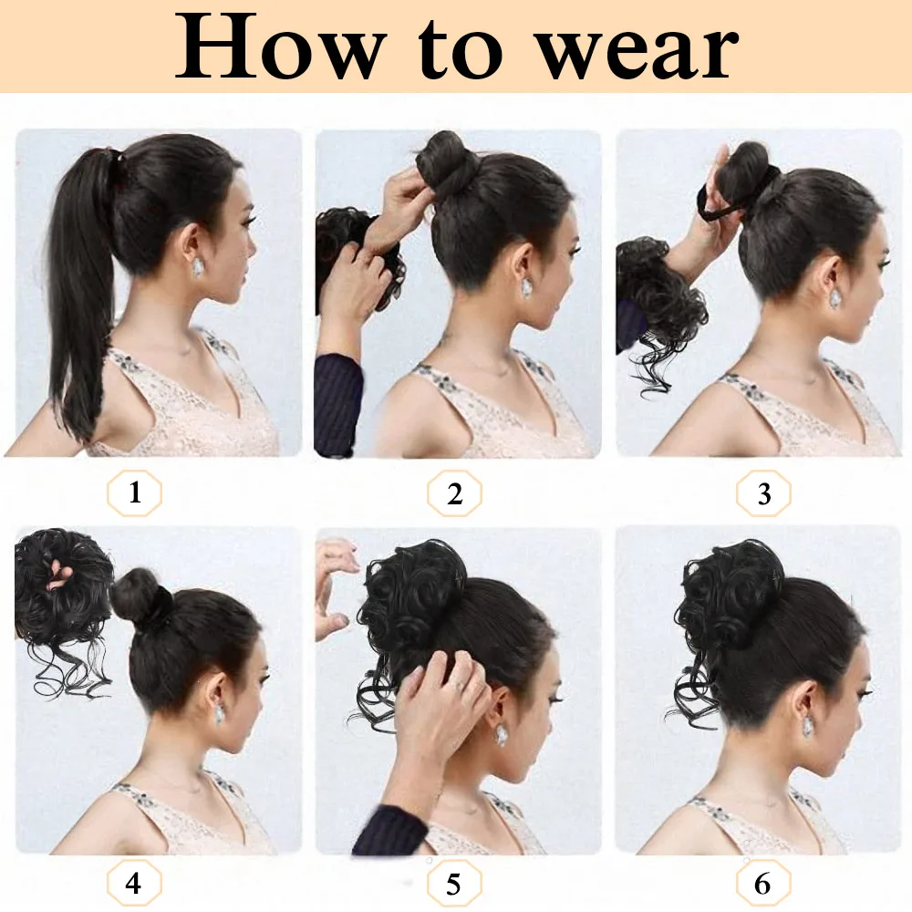 Synthetic Hair Bun Messy Curly Donut Chignon With Elastic Band Scrunchies Extension Updos Hairpieces Wrap Ponytail For Women