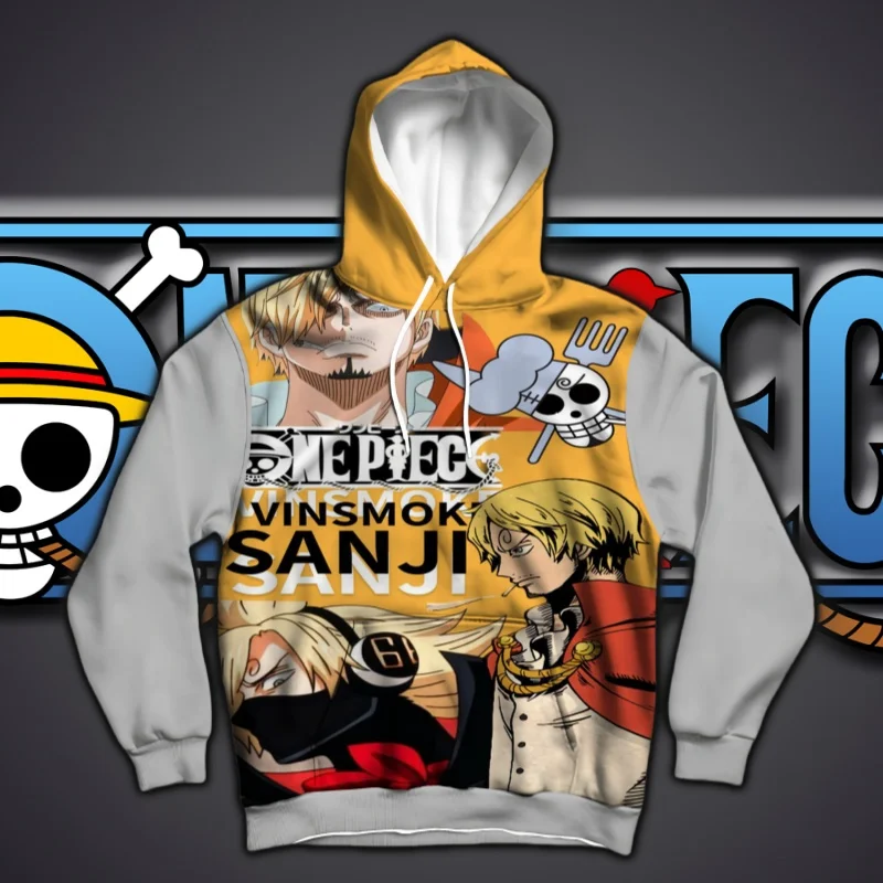 

Цельная толстовка с капюшоном Vinsmok Sanji, персонаж аниме, коллаж с принтом, желтый, серый, стильная повседневная одежда для фанатов, уникальный дизайн, незаменимый