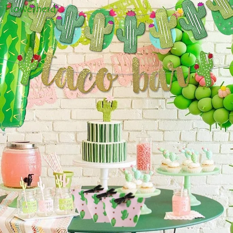 2 Set Fiesta Taco Bar Cactus Banner Ghirlanda Oro Verde Glittery Fiesta Banner per la festa messicana Fiesta Cinco De Mayo Decorazioni