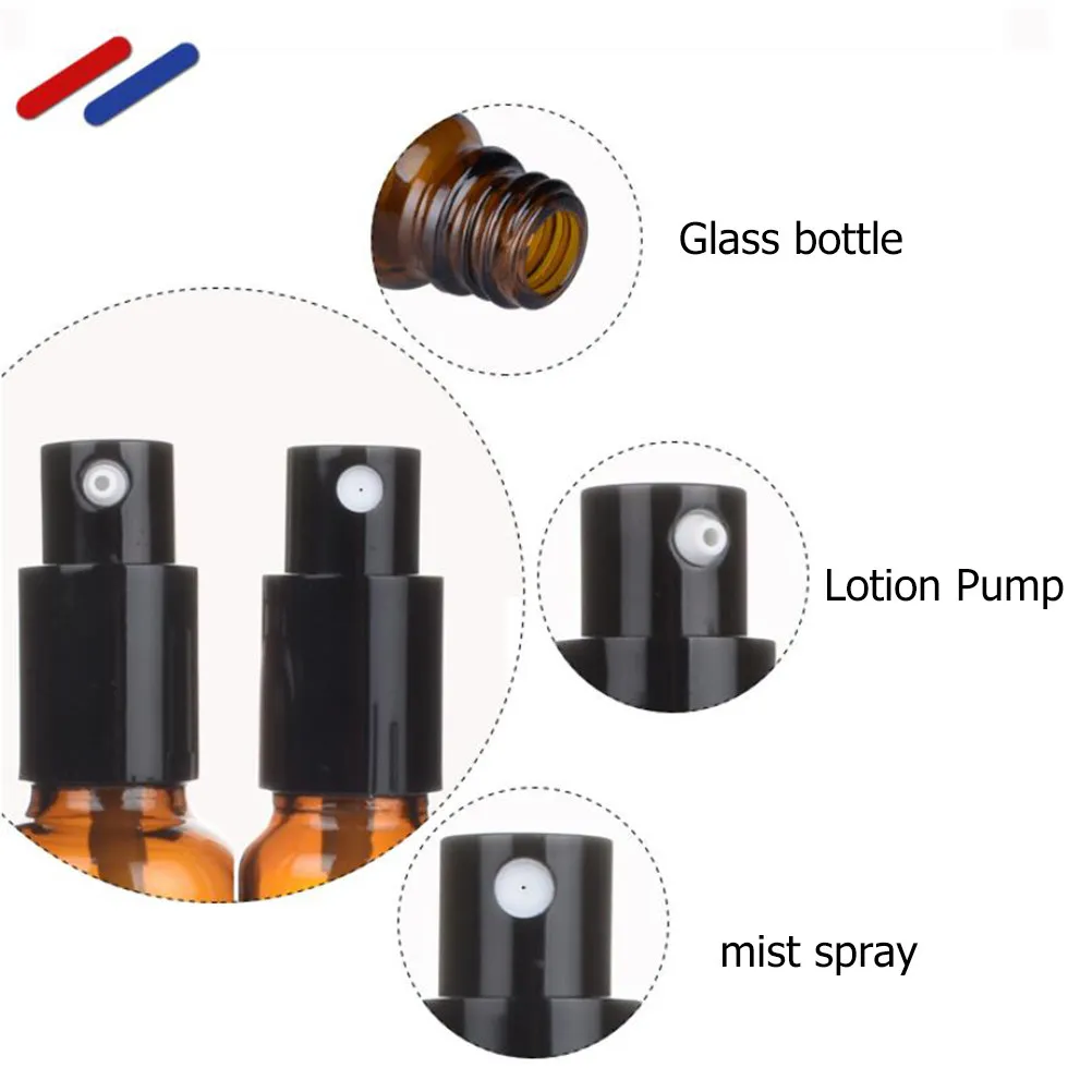 

Набор из 5 многоразовых стеклянных флаконов-спреев для эфирных масел, 20 мл, для шампуня, лосьона, геля для душа, для путешествий и домашнего использования