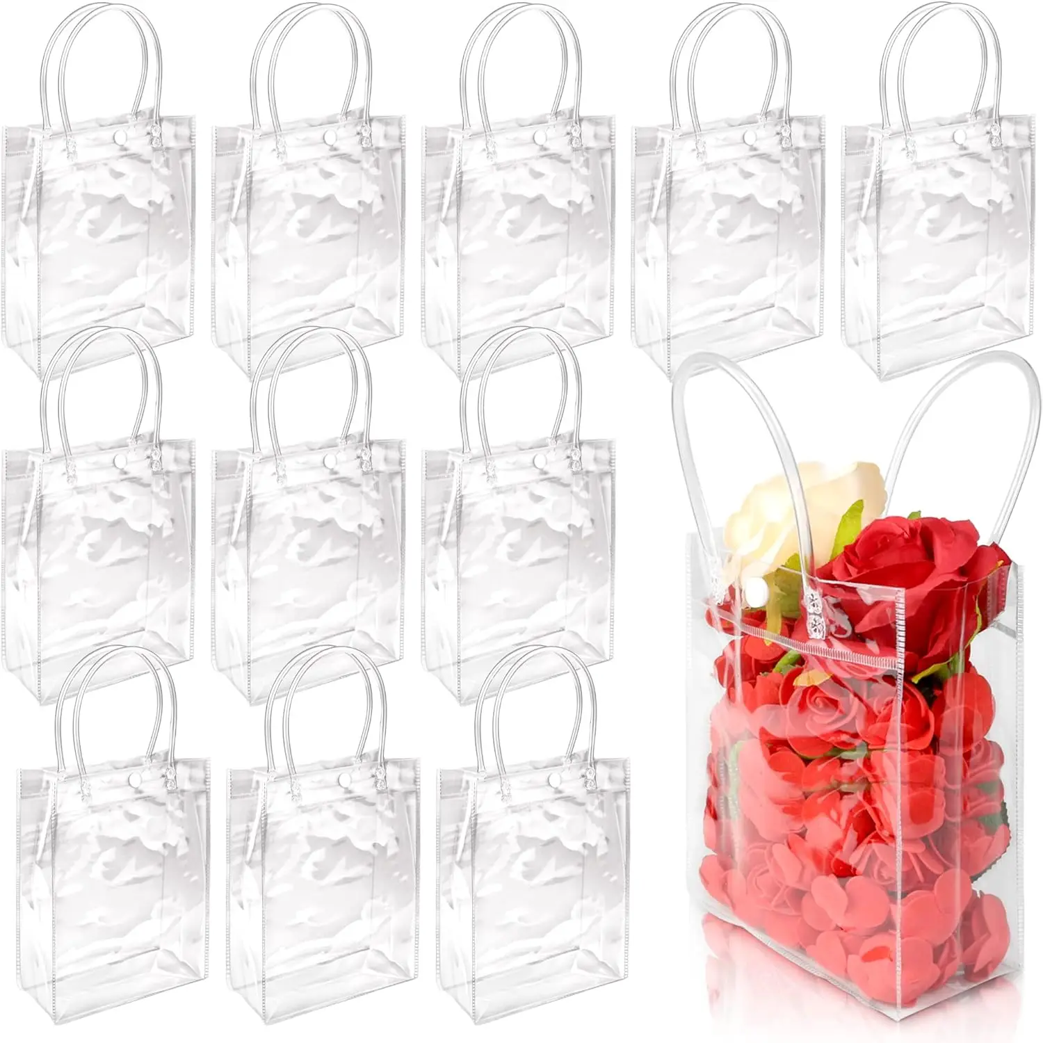 

40pcs Reusable PVC Tote Bag (7.87X5.9in) Christmas Halloween Birthday Candy Petal Gift Bag PVC Jelly Tote Bag, Business Supplies