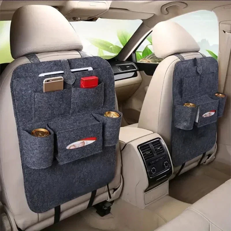 Felt Car Back Seat Organizer with 7 Pockets, Car Back Seat Kick Protector, Multi-Function Car Storage Bag, Home Felt Storage Bag