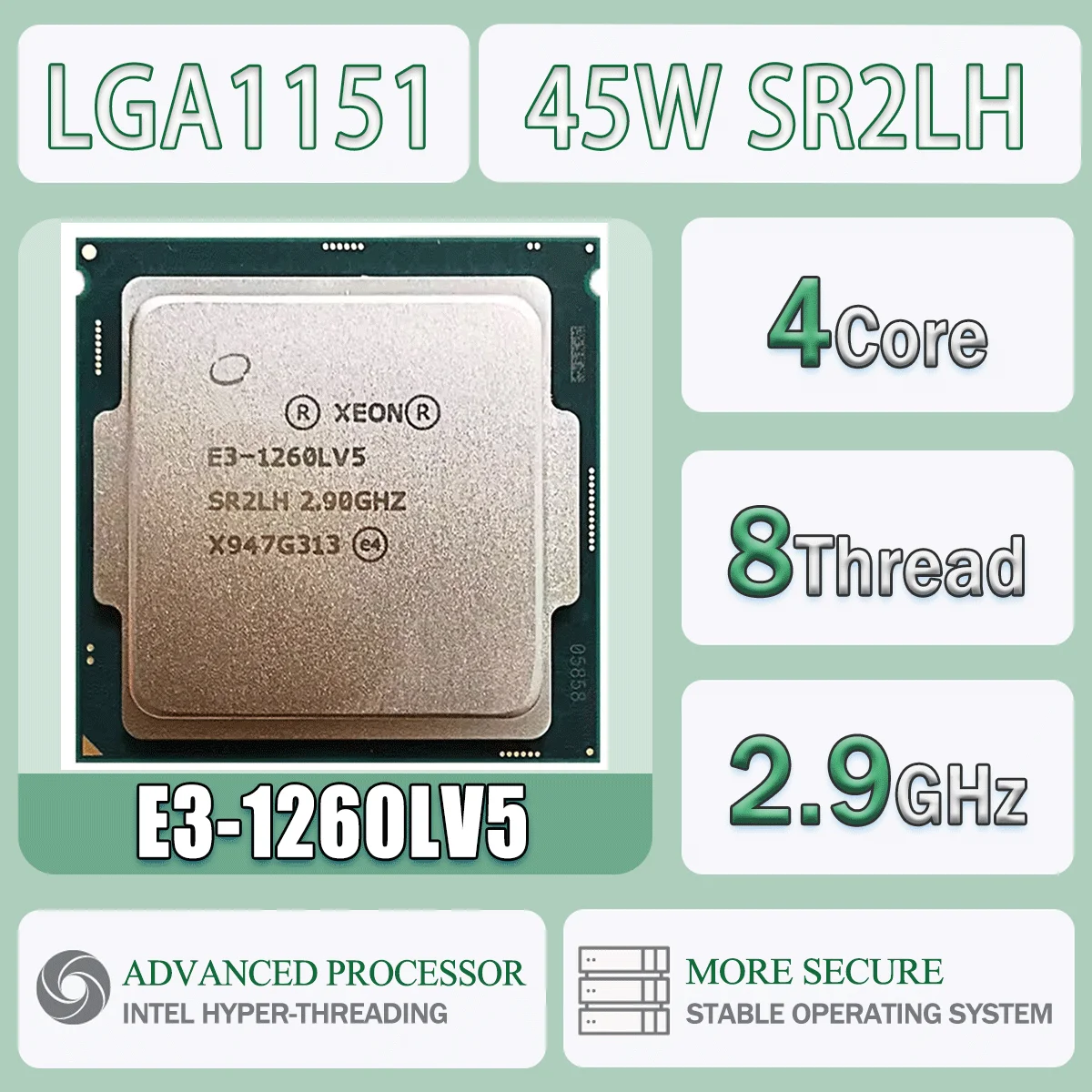 Intel Xeon E3-1260LV5 2,9 GHz Quad-Core 8 hilos 45W E3 1260L V5 ordenador CPU procesador servidor E3 1260LV5 paquete LGA 1151