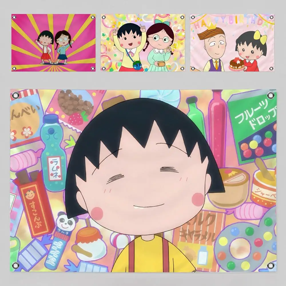 Chibi Maruko Anime 90s Classic Style Flags Home Yard & Garden Decor Banner - Indoor Outdoor Wall Hanging Flag