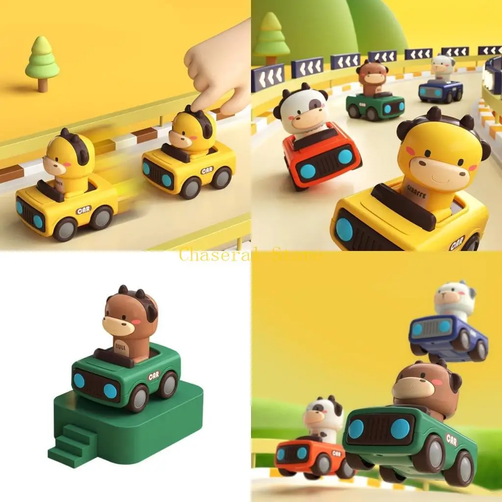 

E7CE Children Toy Car Animal Theme Press and Go Toy Vehicle for Age 2 To 6 Kids
