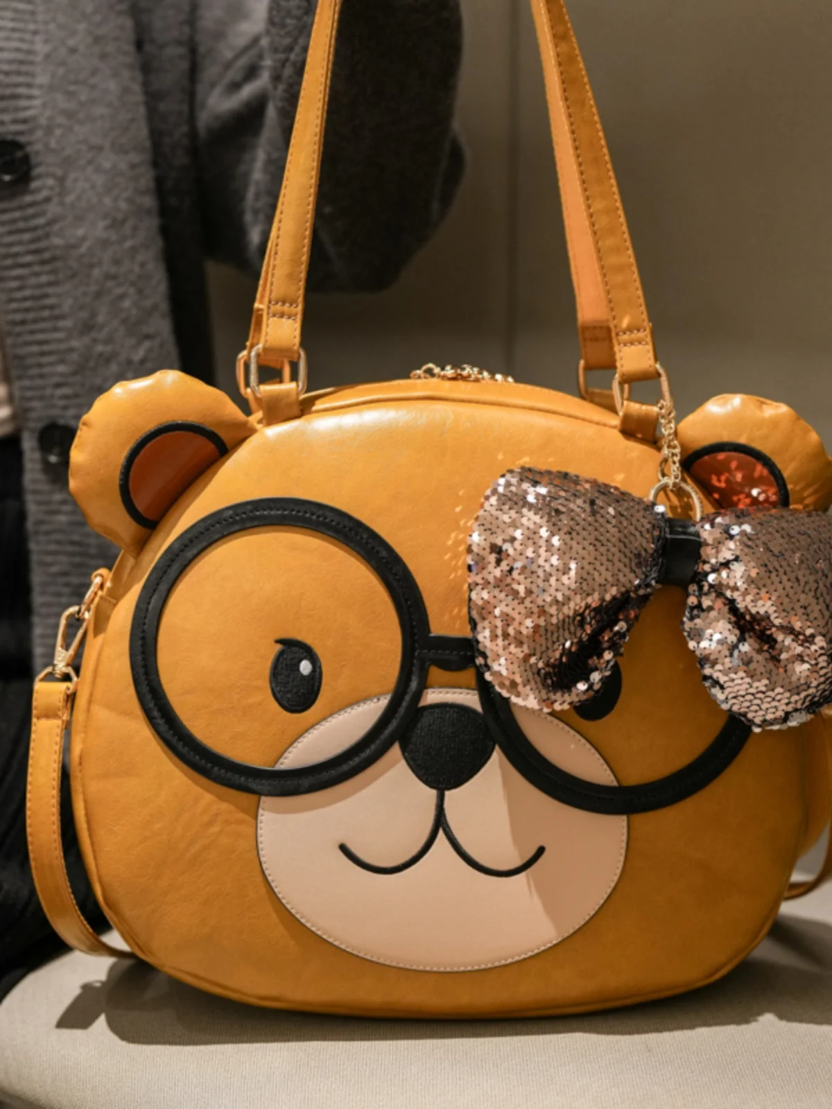 

Trendy Large Capaci Women's Crossbody Bag with Cartoon Bear Print Casual Commuter Tote Bag Faionable oulder Bag