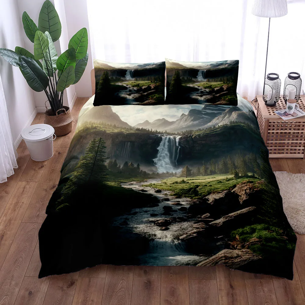 

Nature Waterfall 3 Bedding Set King Queen Double Full Twin Single Size Bed Linen Set