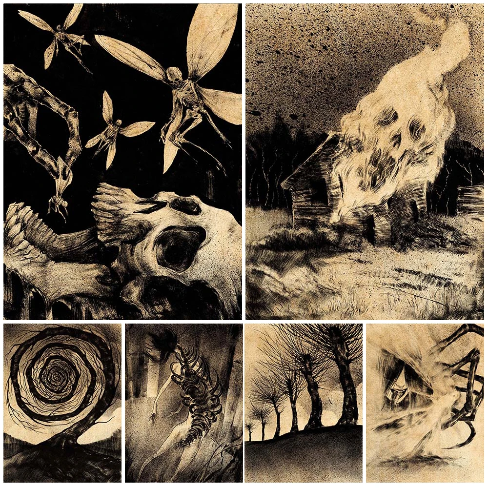 

Evil Twisted Spiral Tree Wall Art Pagan Evil Spirit Vintage Poster And Print Home Decoration Dark Horror Art Canvas Painting