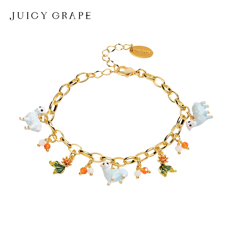 

Juicy Grape Goat Rabbit Bracelet Adjustable Animal Bracelets Handmade Enamel Bracelet Plated 18k Real Gold Gifts for Women