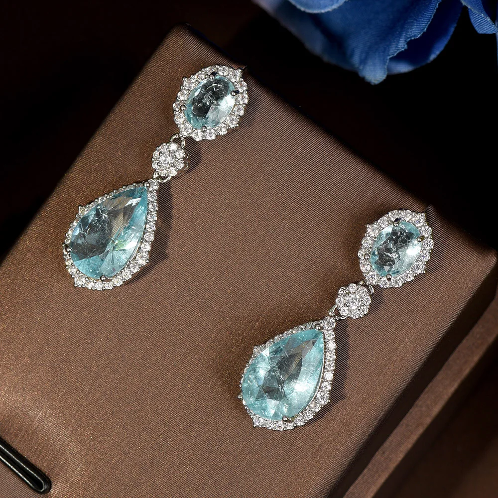 

HIBRIDE Sweet Pink Cubic Zirconia Crystal Bridal Wedding Long Water Drop Fashion Earrings For Women Brides Party Gifts E-626