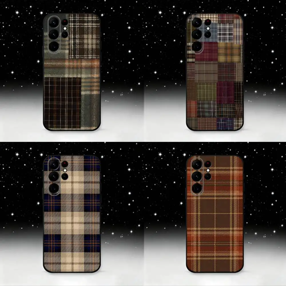 

Scottish Plaid Fabric Phone Case For Samsung S25,S24 Ultra,S20,S30 plus,S22 plus,S23,S30 Ultra 5G Silicone Black Shell