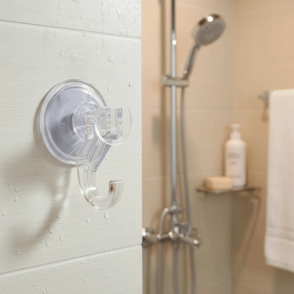 

2PCS Small Hook Removable Suction Cup Hooks Transparent Strong Hold Towel Hook Adhesive-Free Plastic Door Hook Tile Surface