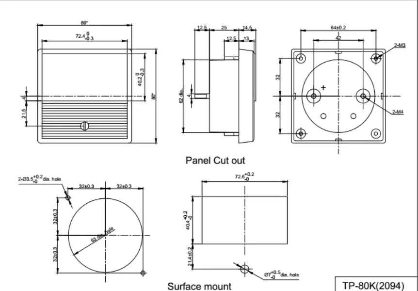 جديد TP80KB مقياس التيار الكهربائي والفولتميتر يوكوجاوا 2094A10 VPK-N-K-BL FS100V 80*80